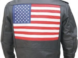 Leather Biker Jacket - Men's - American Flag on Back - AL2018-AL