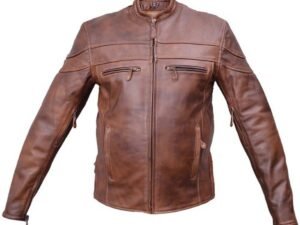 Leather Motorcycle Jacket - Men's - Cafe Brown - Racer - AL2077-AL