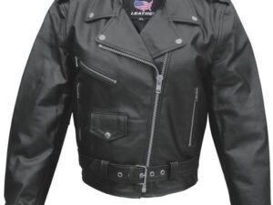 Ladies Classic Biker Leather Jacket - Split Cowhide - SKU AL2101-AL