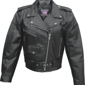 Ladies Classic Biker Leather Jacket - Split Cowhide - SKU AL2101-AL