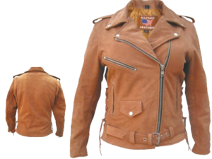 Ladies Classic Biker Brown Leather Jacket - SKU AL2115-AL