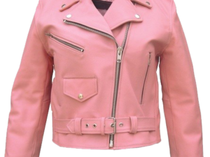 Ladies Classic Biker Pink Leather Jacket - SKU AL2120-AL