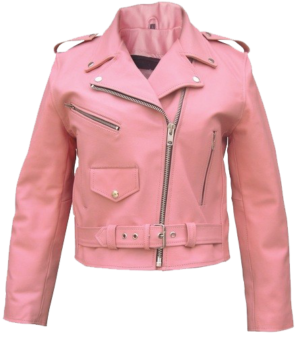 Ladies Classic Biker Pink Leather Jacket - SKU AL2120-AL
