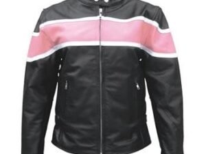 Ladies Racer Biker Leather Jacket With Pink Stripe - SKU AL2173-AL