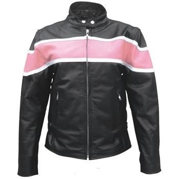 Ladies Racer Biker Leather Jacket With Pink Stripe - SKU AL2173-AL