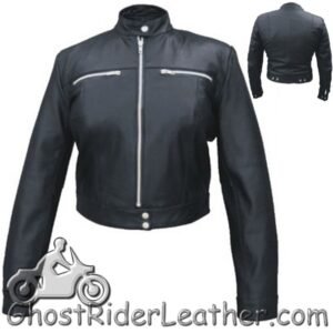 Ladies Racer Biker Leather Motorcycle Riding Jacket - SKU AL2181-AL