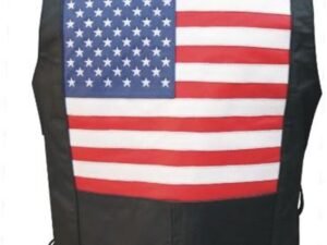 Leather Motorcycle Vest - Men's - American Flag - Side Laces - AL2218-AL
