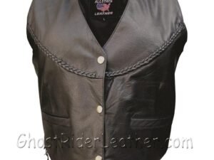 Leather Motorcycle Vest - Women's - Braid Trim - AL2302-AL