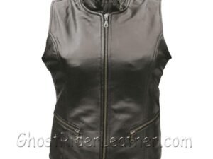 Leather Motorcycle Vest - Women's - Zippers - AL2304-AL