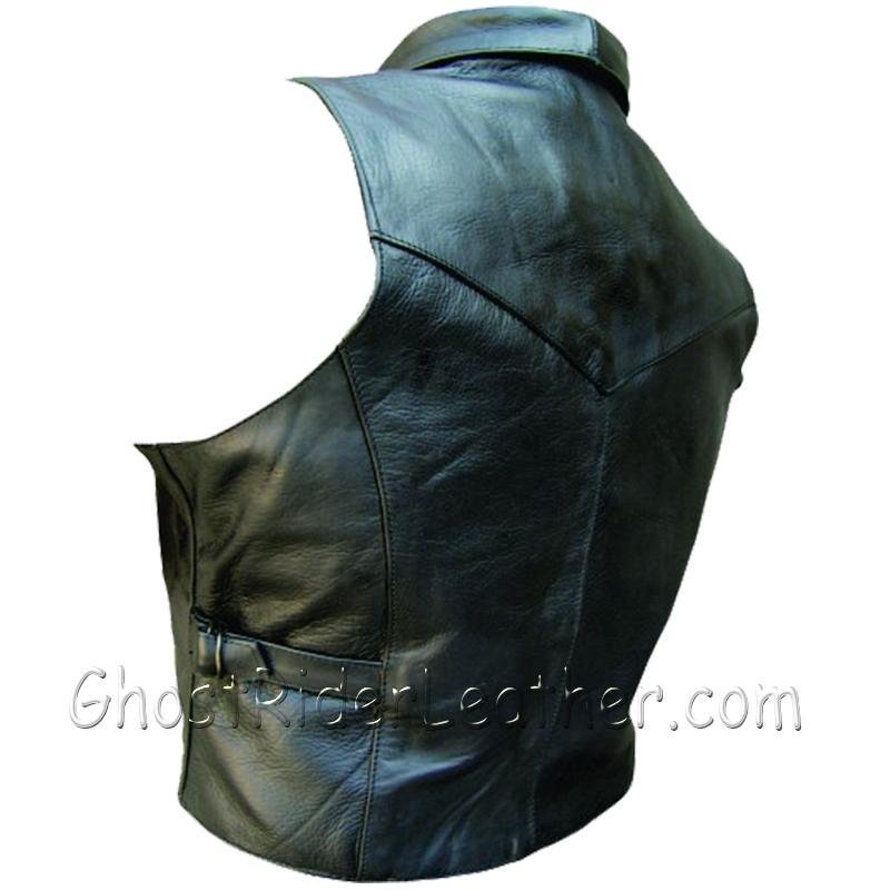 Leather Motorcycle Vest - Women's - Collar and Side Buckles - AL2305-AL - Image 5