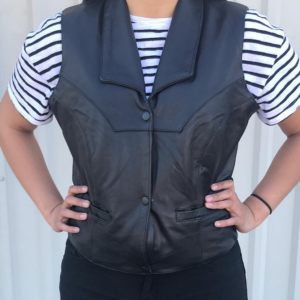 Leather Motorcycle Vest - Women's - Collar and Side Buckles - AL2305-AL