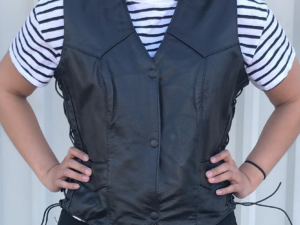 Leather Motorcycle Vest - Women's - Side Laces - AL2310-AL