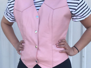 Leather Motorcycle Vest - Women's - Pink - AL2320-AL