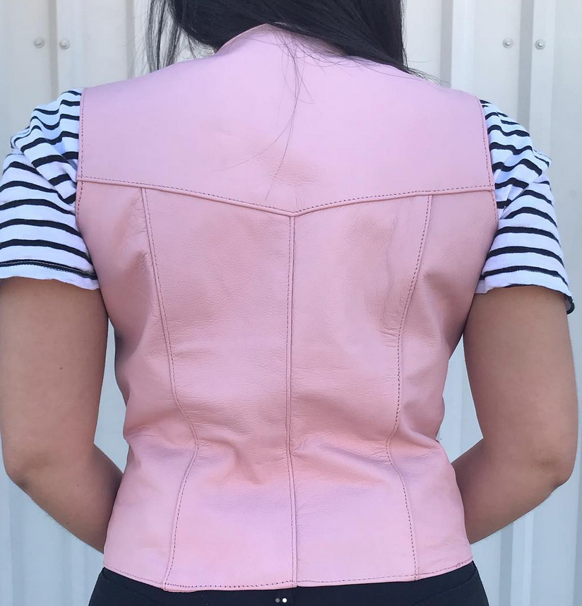 Leather Motorcycle Vest - Women's - Pink - AL2320-AL - Image 2