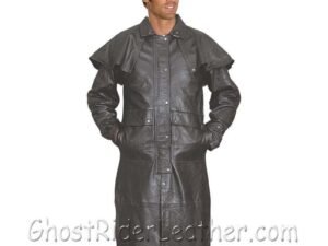 Leather Duster Coat - Men's - Black - Lightweight - Cowboy - Western - AL2601-AL