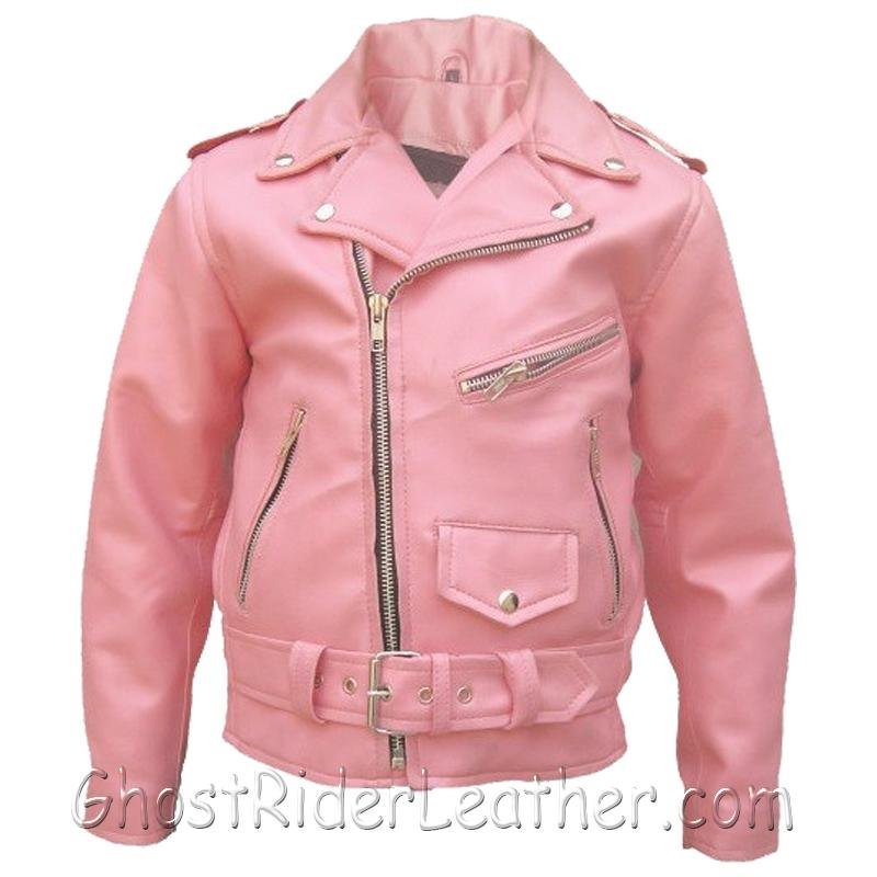 Girls - Kids Classic Biker Pink Leather Motorcycle Jacket - SKU GRL-AL2803-AL