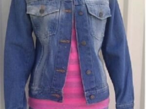 Women's Blue Denim Jacket with Rub Off On Front and Back - AL2990-AL