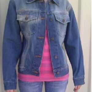 Women's Blue Denim Jacket with Rub Off On Front and Back - AL2990-AL