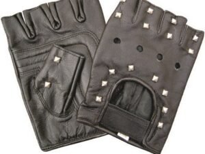 Leather Motorcycle Gloves - Unisex - Studded - Fingerless - AL3005-AL