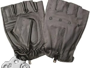 Fingerless Leather Biker Gloves With Zipper Back - SKU GRL-AL3006-AL