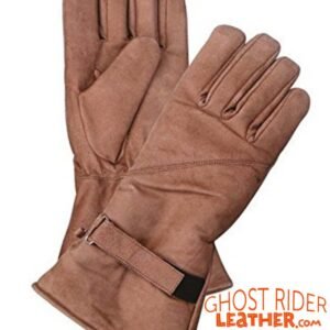 Leather Gloves - Men's - Brown - Gauntlet - Motorcycle Riding - AL3053-AL