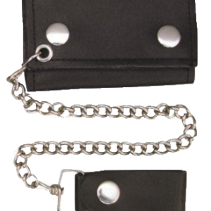4 inch Black Leather Biker Chain Wallet - Tri-fold - SKU AL3200-AL
