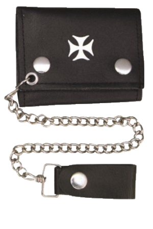 Leather Chain Wallet - Iron Cross - 4 Inch Tri-fold - AL3276-AL