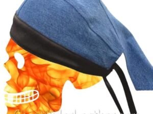 Blue Denim Skull Cap - Black Leather Trim - AL3398-AL