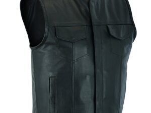 Leather Motorcycle Vest - Men's - Gun Pockets - Up To 12XL - No Collar - Big and Tall - Dawn Run - AM9193-RC