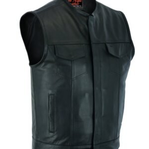 Leather Motorcycle Vest - Men's - Gun Pockets - Up To 12XL - No Collar - Big and Tall - AM9193-DS