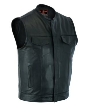 Leather Motorcycle Vest - Men's - Gun Pockets - Up To 12XL - No Collar - Big and Tall - Dawn Run - AM9193-RC
