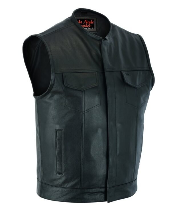 Leather Motorcycle Vest - Men's - Gun Pockets - Up To 12XL - No Collar - Big and Tall - Dawn Run - AM9193-RC