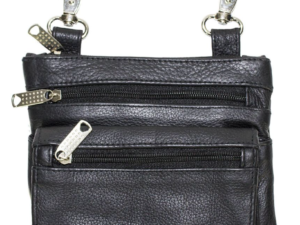 Leather Belt Bag - Black - Zipper Pockets - Handbag - BAG32-DL