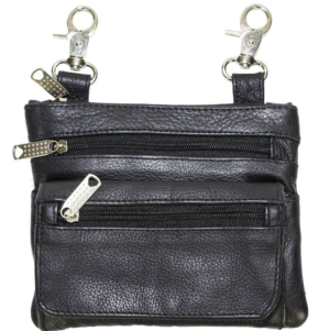 Leather Belt Bag - Black - Zipper Pockets - Handbag - BAG32-DL