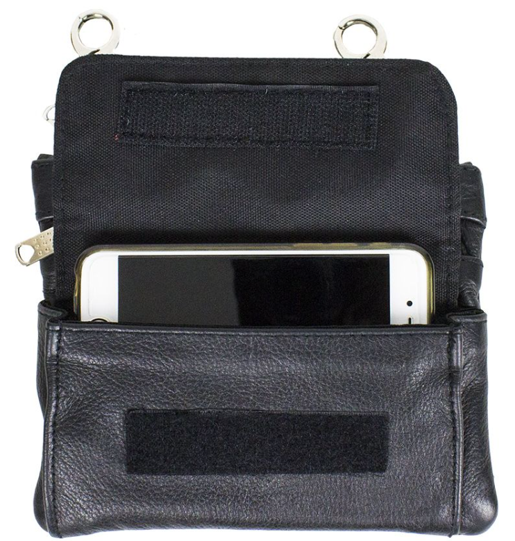 Leather Belt Bag - Black - Zipper Pockets - Handbag - BAG32-DL - Image 2