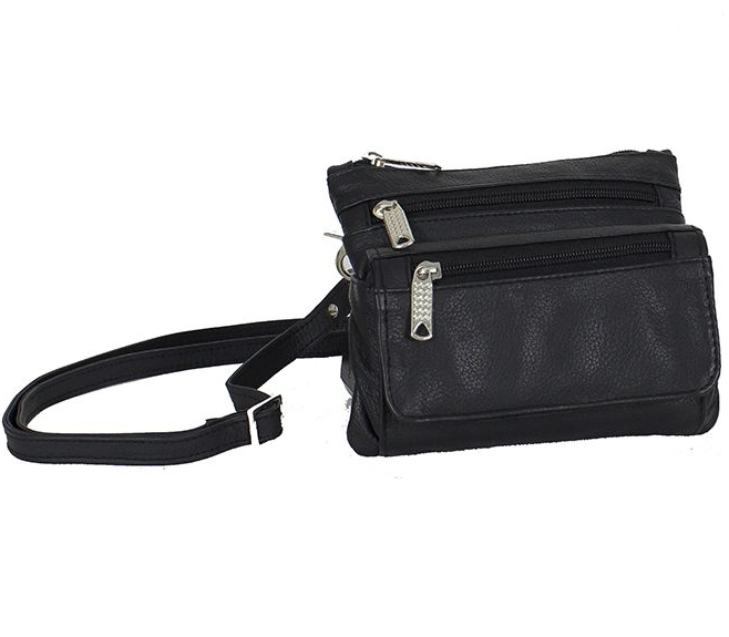 Leather Belt Bag - Black - Zipper Pockets - Handbag - BAG32-DL - Image 5