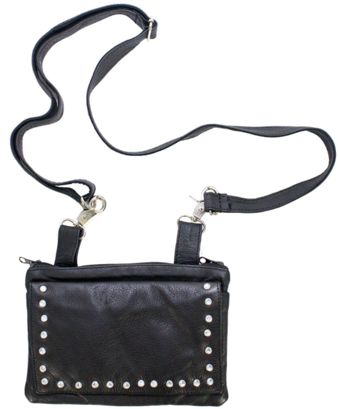 Leather Belt Bag - Black - Studs Design - Handbag - BAG35-CR-STUD-DL - Image 2