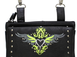 Leather Belt Bag - Lime Green - Heart Wings Design - Handbag - BAG35-EBL1-LIME-DL
