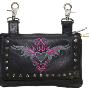 Leather Belt Bag - Pink - Heart Wings Design - Handbag - BAG35-EBL1-PINK-DL
