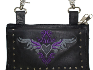 Leather Belt Bag - Purple - Heart Wings Design - Handbag - BAG35-EBL1-PURPLE-DL