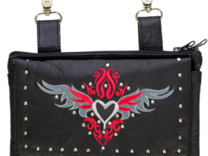 Leather Belt Bag - Red - Heart Wings Design - Handbag - BAG35-EBL1-RED-DL