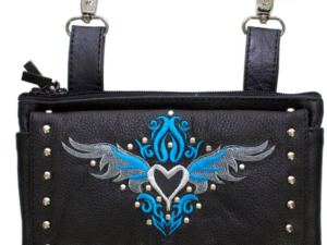 Leather Belt Bag - Teal Blue - Heart Wings Design - Handbag - BAG35-EBL1-TEAL-DL