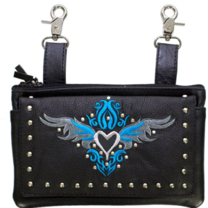 Leather Belt Bag - Teal Blue - Heart Wings Design - Handbag - BAG35-EBL1-TEAL-DL