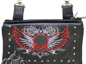 Leather Belt Bag - Red Flying Skull Design - Handbag - BAG35-EBL10-RED-DL