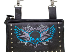 Leather Belt Bag - Teal Blue - Flying Skull Design - Handbag - BAG35-EBL10-TEAL-DL