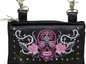Leather Belt Bag - Hot Pink - Sugar Skull Roses - Handbag - BAG35-EBL14-PINK-DL