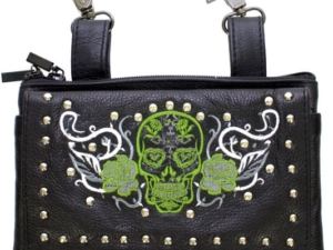 Leather Belt Bag - Lime Green - Sugar Skull Roses - Handbag - BAG35-EBL14-LIME-DL