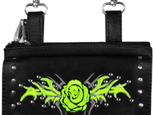 Leather Belt Bag - Lime - Rose Design - Handbag - BAG35-EBL6-LIME-DL