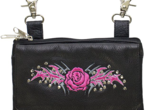 Leather Belt Bag - Pink - Rose Design - Handbag - BAG35-EBL6-PINK-DL