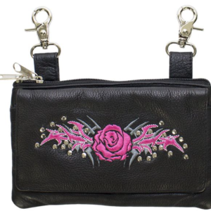 Leather Belt Bag - Pink - Rose Design - Handbag - BAG35-EBL6-PINK-DL